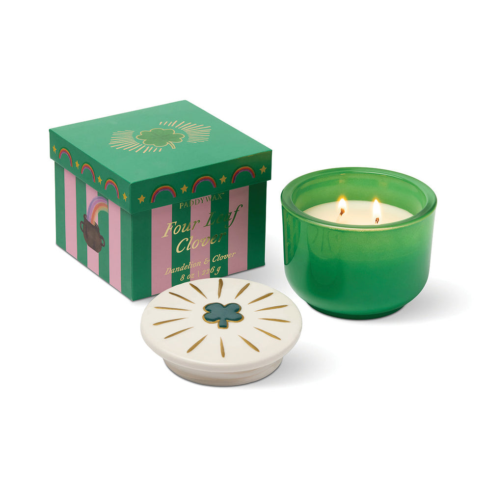 Candela in Vetro Charmed Quadrifoglio Dente di Leone e Trifoglio 226g Paddywax