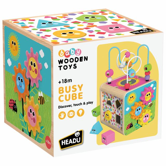 Busy Cube in Legno Multifaccia 1-3 Anni Multicolore Headu