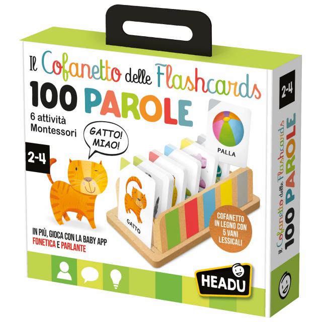 Cofanetto Flashcards 100 Parole Legno 2-4 Anni Headu
