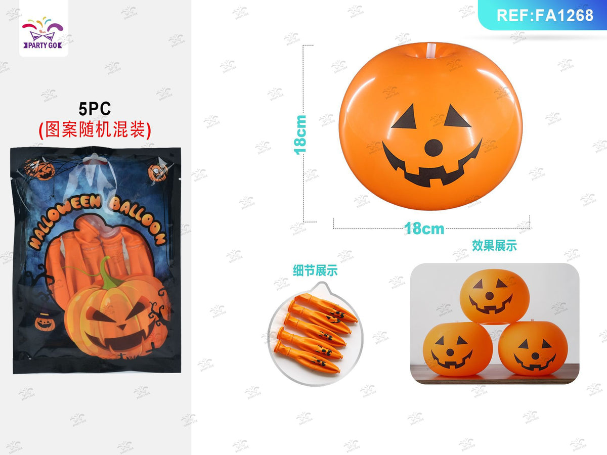 Set 5 palloncini Halloween a forma di zucca con luce PartyGo