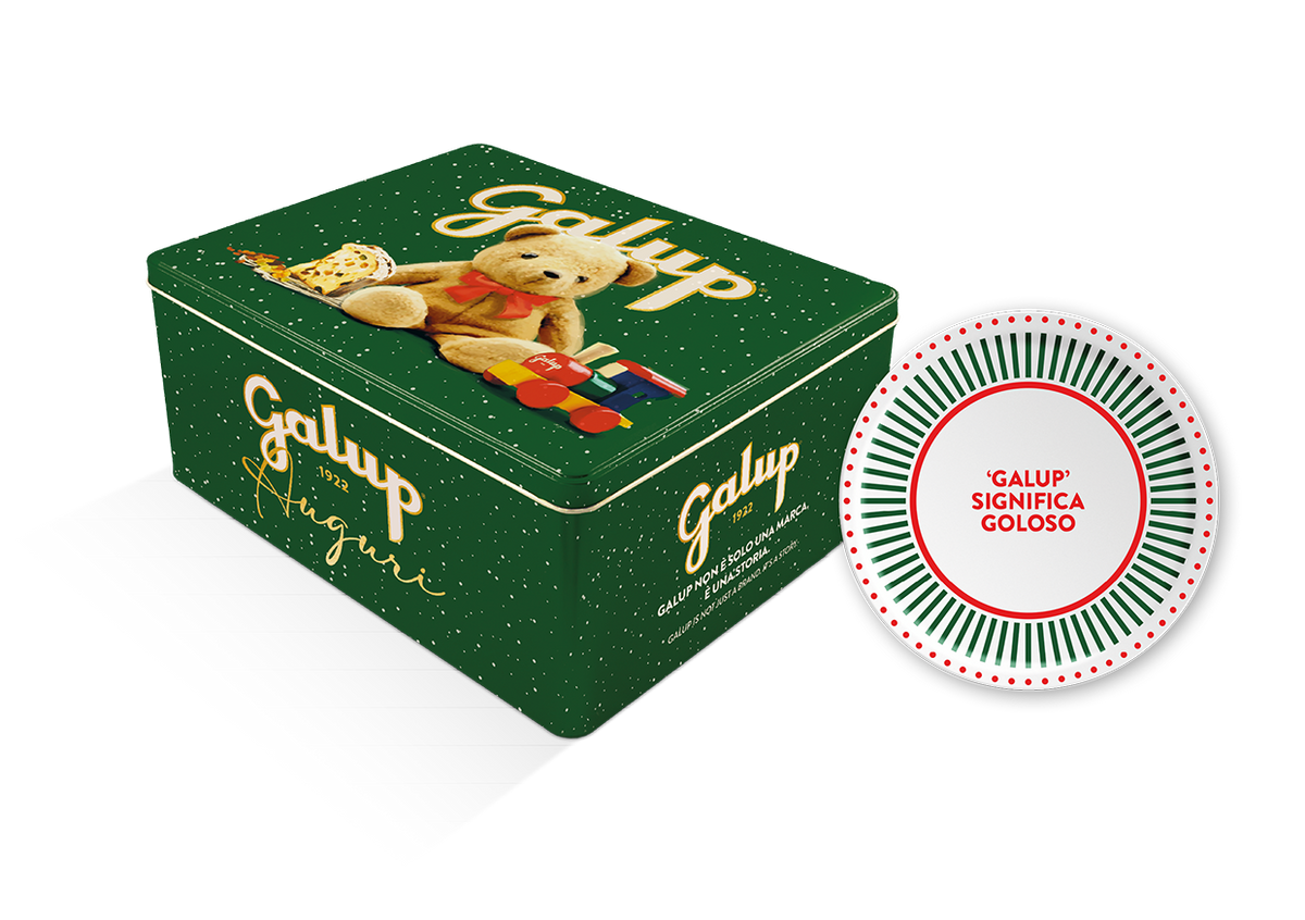Panettone Classico Gran Galup Scatola di Latta Verde con Piattino Porcellana 750g Galup