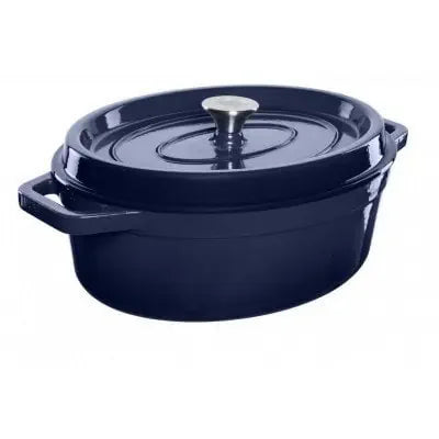 Casseruola Ovale in Ghisa Vetrificata con Coperchio 5.6L Blu GRAND FEU