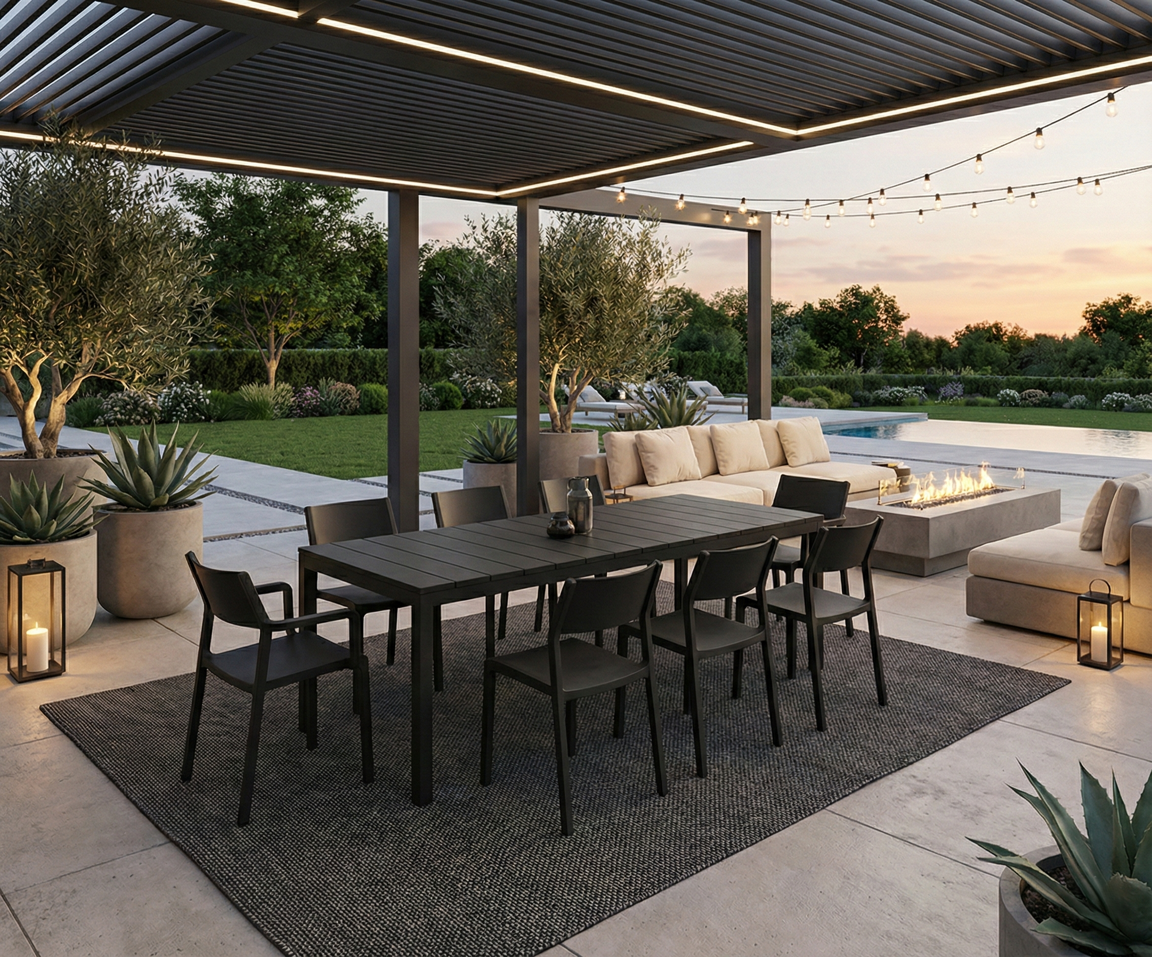 OFFRE : TABLE EXTENSIBLE RIO 210/280CM ANTHRACITE + 6 CHAISES + 2 FAUTEUILS TRILL