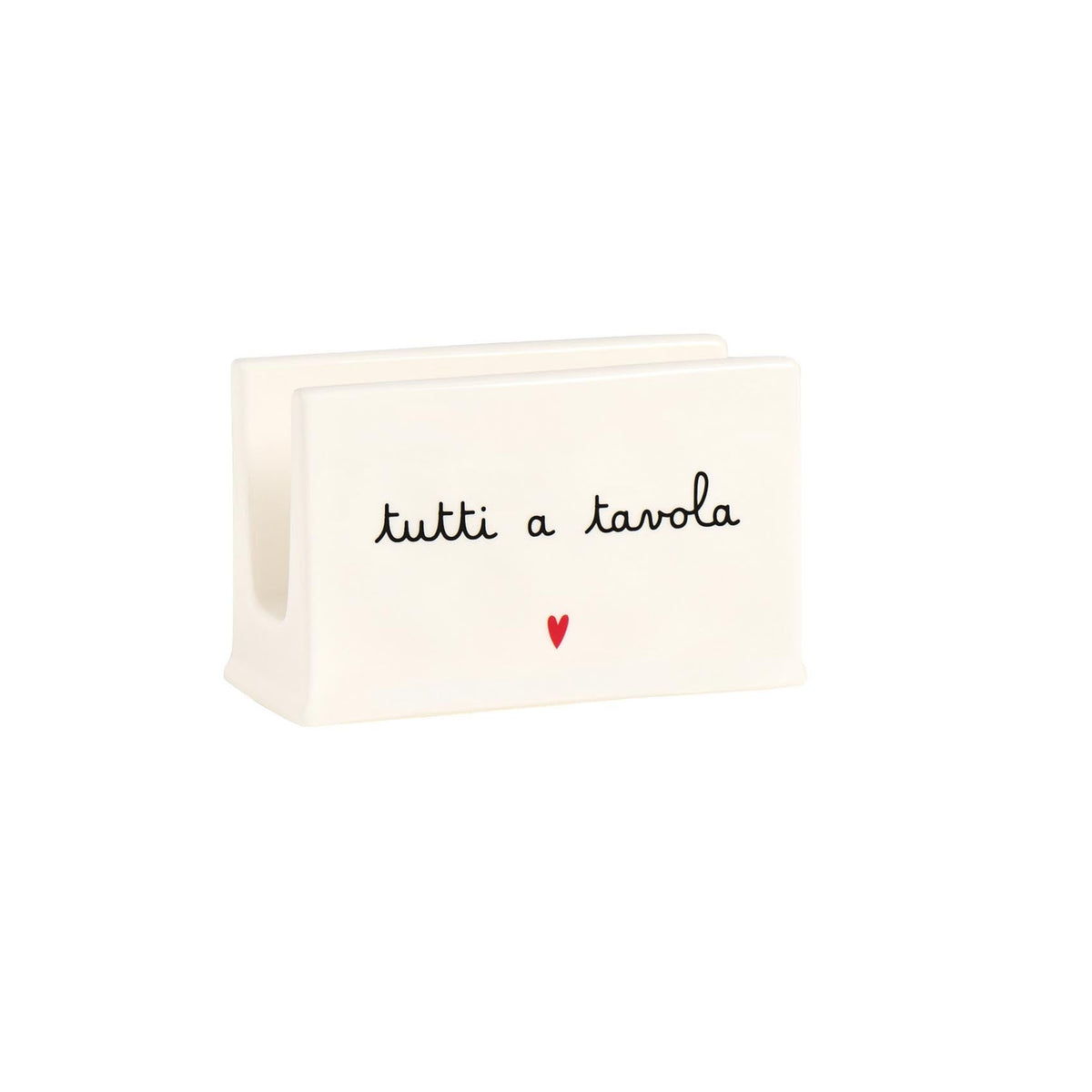 Portatovaglioli Tutti a tavola 12.8x13.2x8.2 cm Bianco con scritta e cuore rosso Simple Day