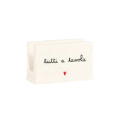 Portatovaglioli Tutti a tavola 12.8x13.2x8.2 cm Bianco con scritta e cuore rosso Simple Day
