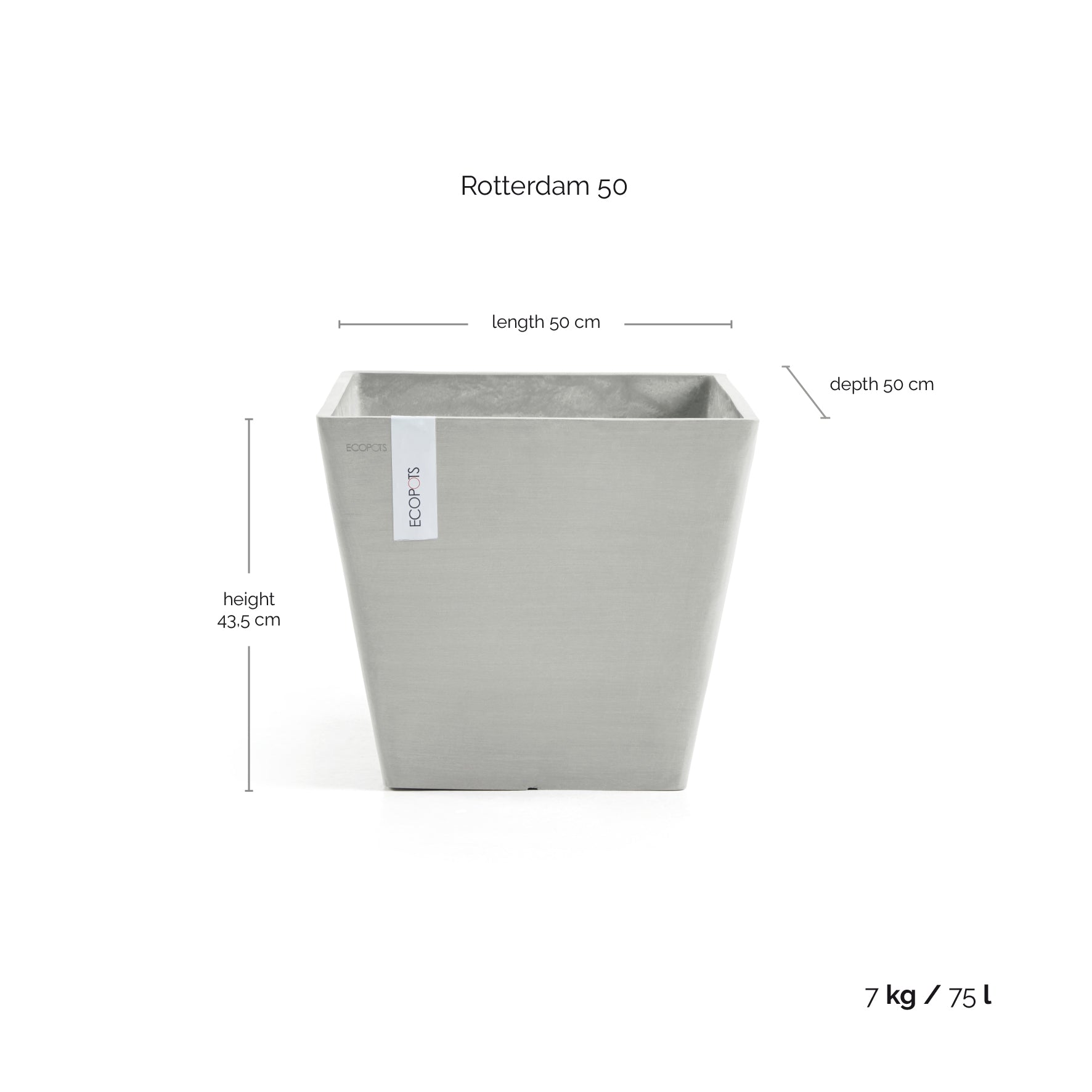 Vaso da Fiori Quadrato Rotterdam 50X50XH44cm Talpa LECHUZA