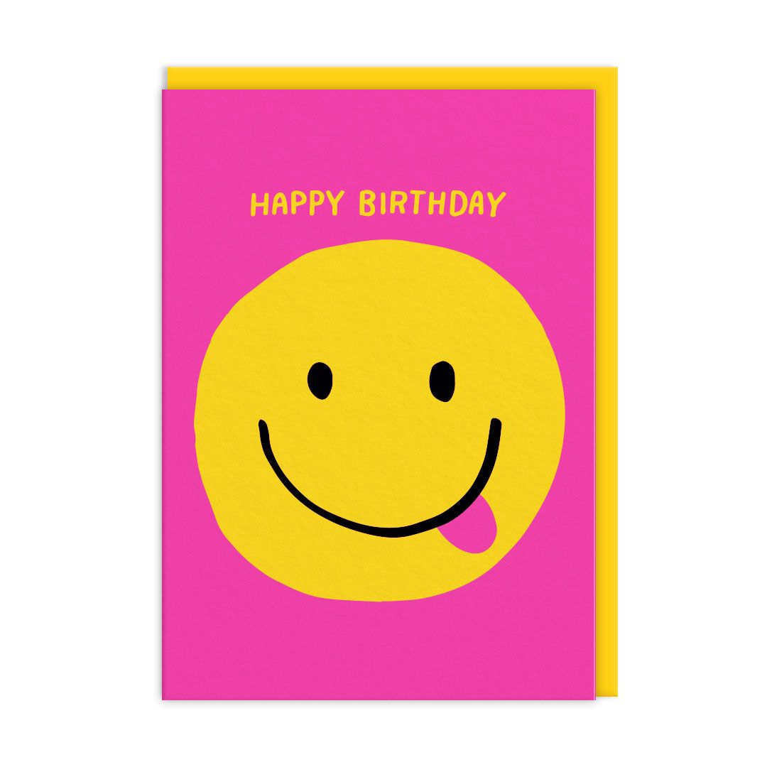Ohh Deer Biglietto di auguri "Smiley Face Happy Birthday" A6, giallo