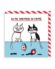 Ohh Deer Biglietto di auguri "Partner in Crime" A6, bianco/azzurro