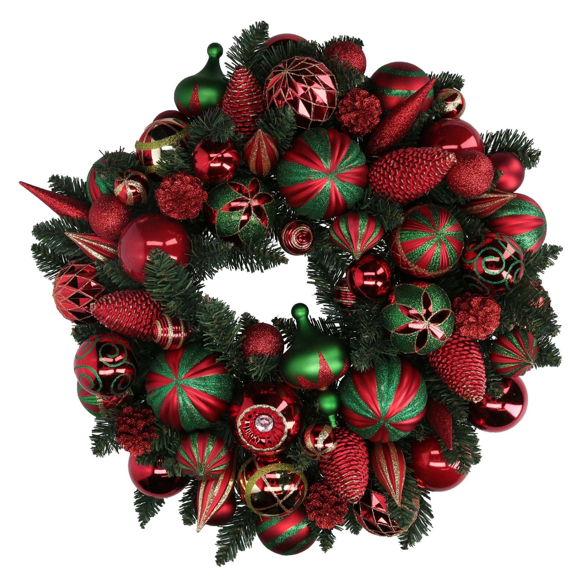 Corona con Palline Decorative Ø59x15,5 cm Rosso/Verde