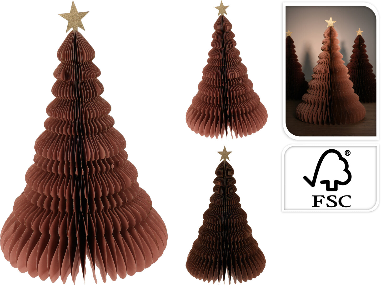 1 ALBERO DECORATIVO BORDEAUX IN CARTA 40CM MODELLO ASSORTITO