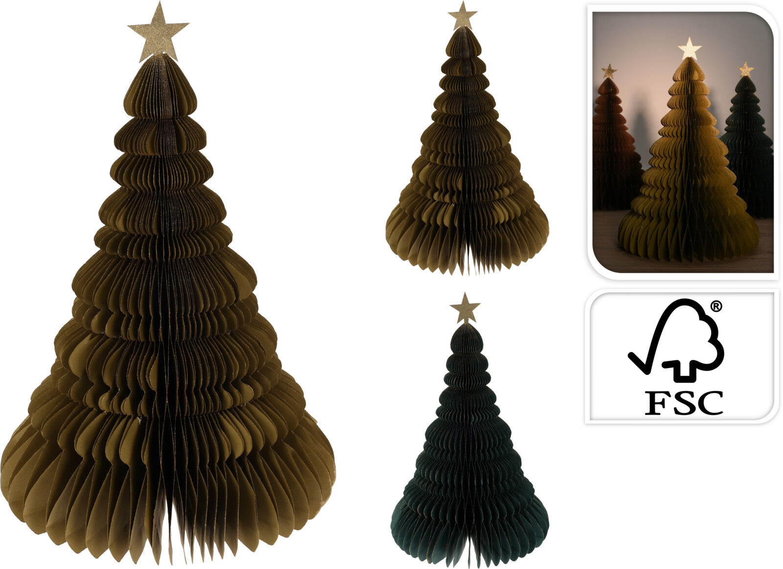 1 ALBERO DECORATIVO SENAPE/VERDE IN CARTA 40CM MODELLO ASSORTITO