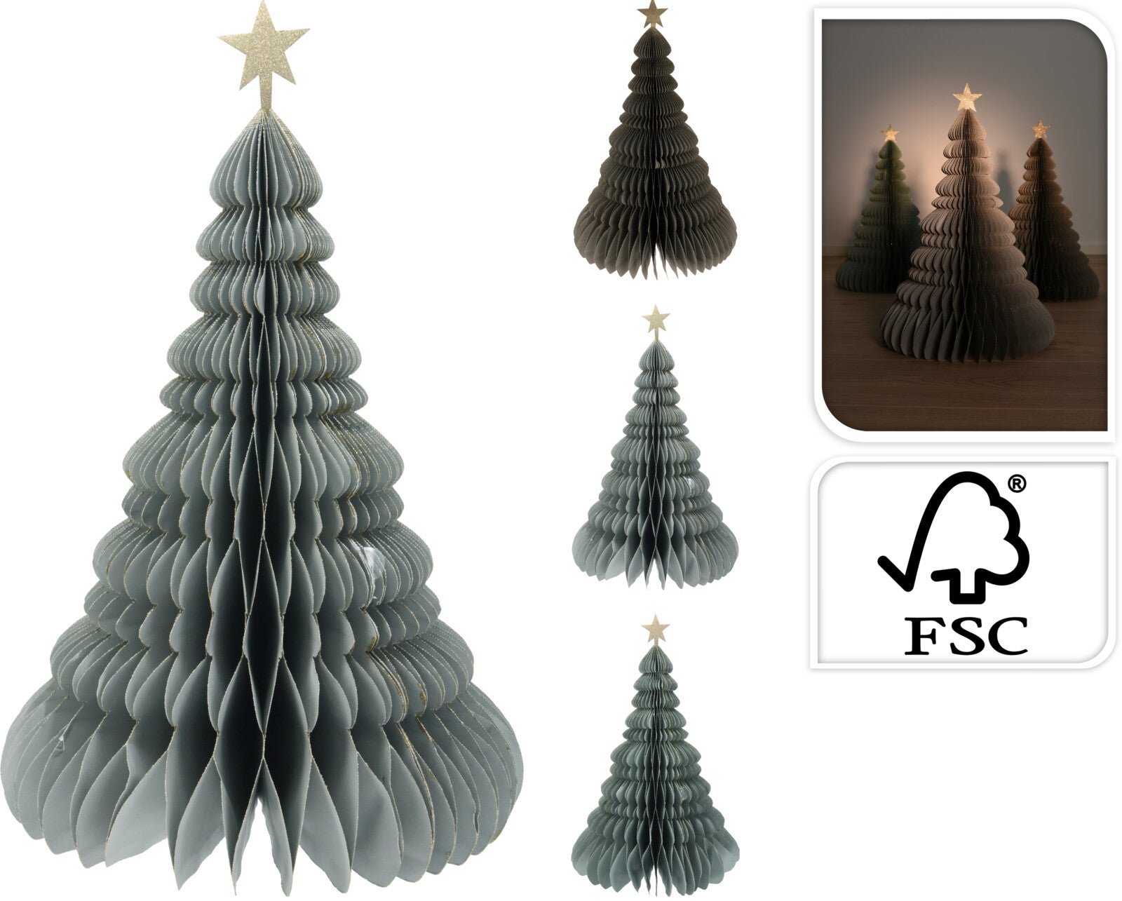 1 ALBERO DECORATIVO AZZURRO GHIACCIO IN CARTA 40CM MODELLO ASSORTITO