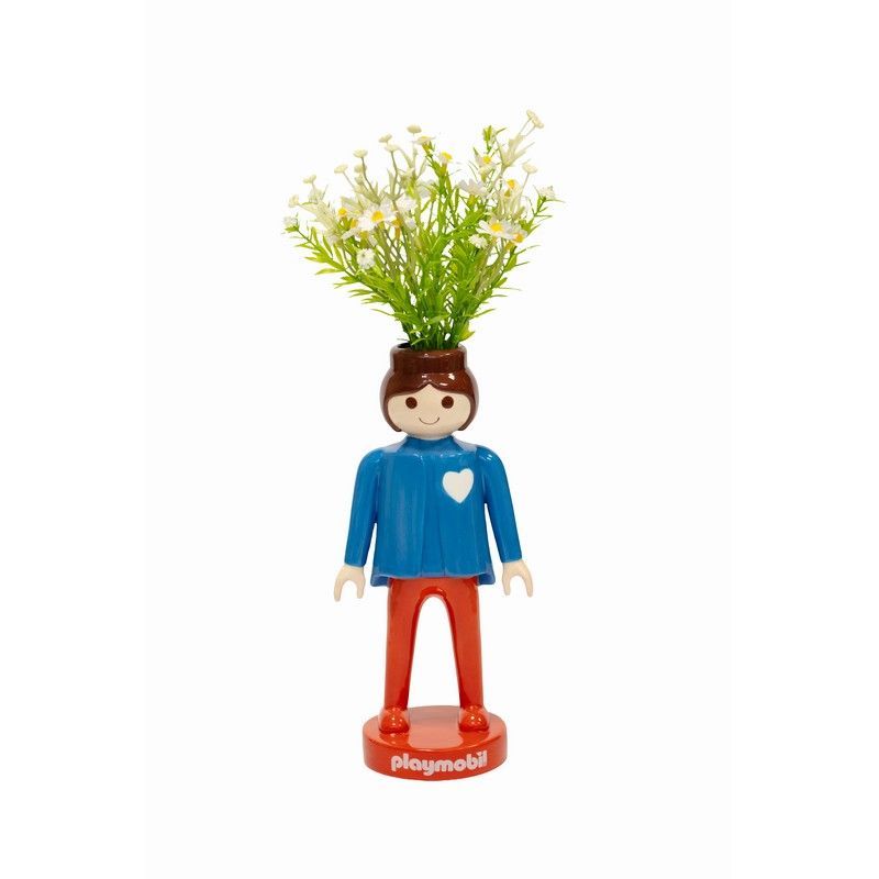 BLOGO Vaso / Statua in Ceramica Playmobil Donna - Blu 25 cm