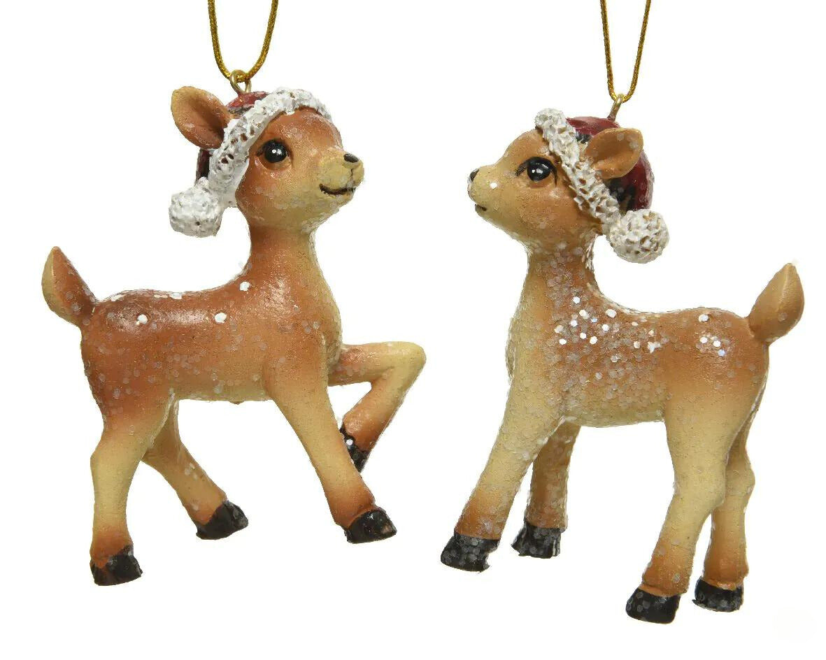 DECORAZIONE APPENDIBILE CERVO IN GLITTER CON CAPPELLO DI BABBO NATALE MODELLO ASSORTITO