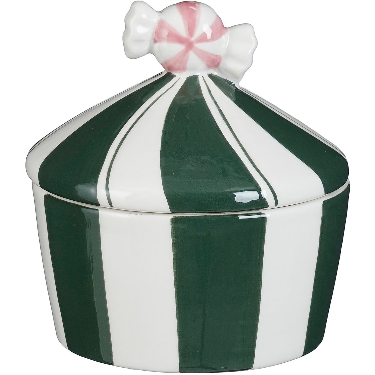 Mica Decorations Barattolo portaoggetti con coperchio a caramella 12x12x13 cm, verde/bianco