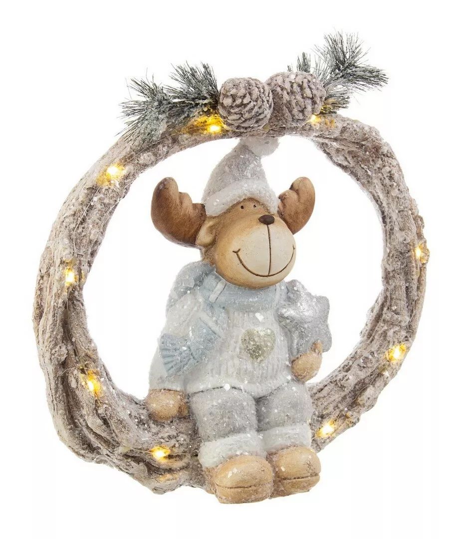 Ghirlanda Natalizia luminosa con renna, 39,5 x 14,5 x 38 h cm, naturale (LED)