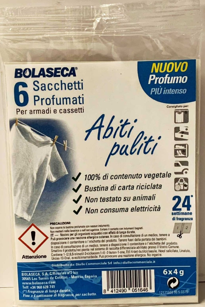 6 SACCHETTI PROFUMATI ABITI PULITI PER ARMADI E CASSETTI