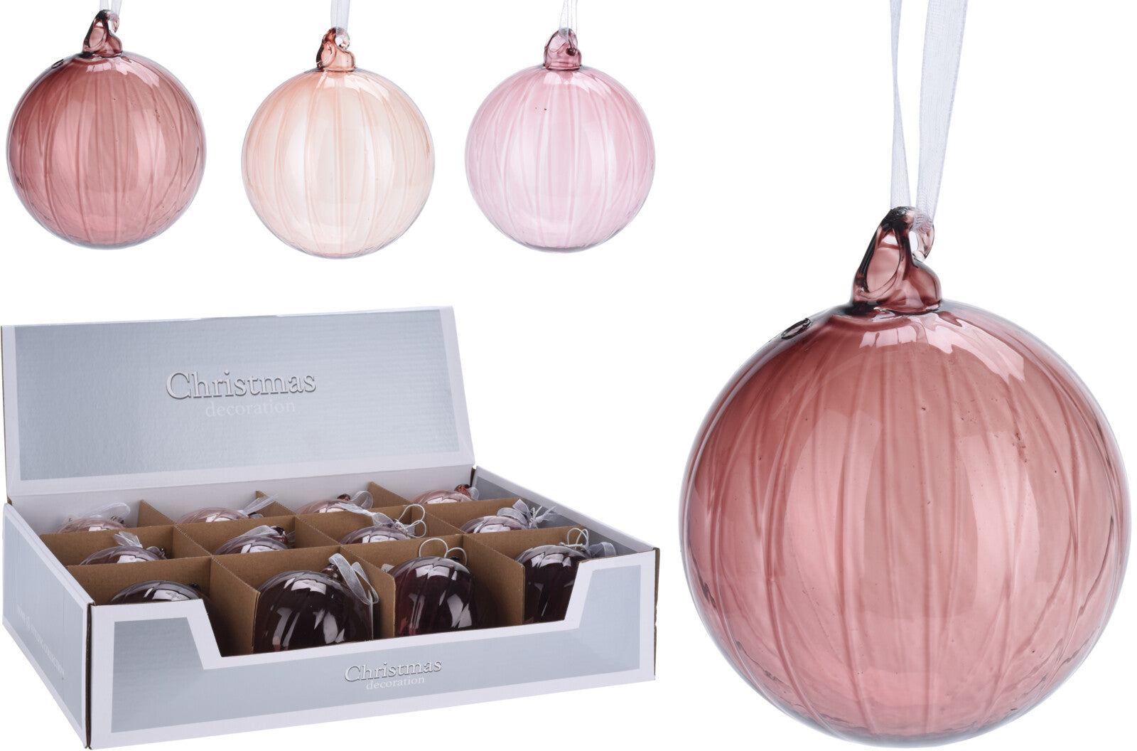 OFFERTA 4 PALLINE DI NATALE IN VETRO ASHLEY COLOR ROSA TRASPARENTE 8CM COLORE ASSORTITO