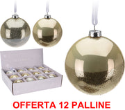OFFERTA 12 PALLINE DI NATALE 8 CM IN VETRO BIANCO/ORO ASSORTITE