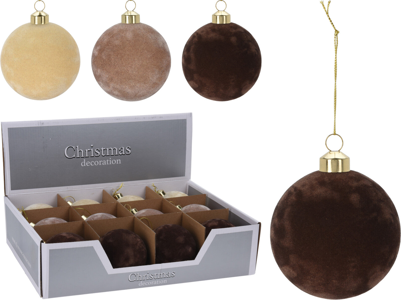 OFFERTA 6 PALLINE IN VETRO E VELLUTO MARRONI 8CM ASSORTITE