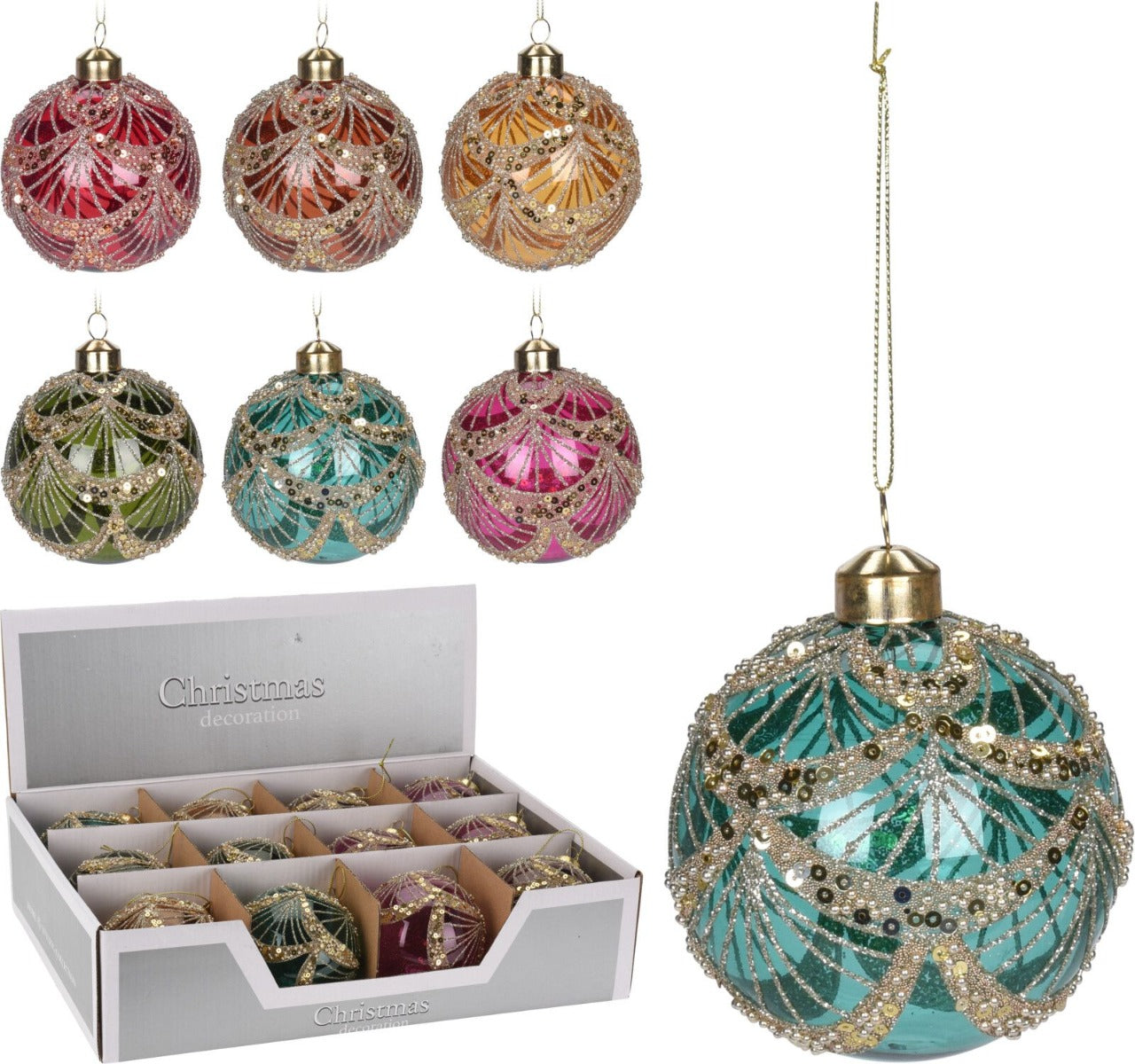 OFFERTA 6 PALLINE 8CM CON GLITTER ASSORTITE