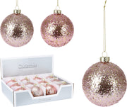 OFFERTA 12 PALLINE CON GLITTER PERLINE ROSA 8CM ASSORTITE