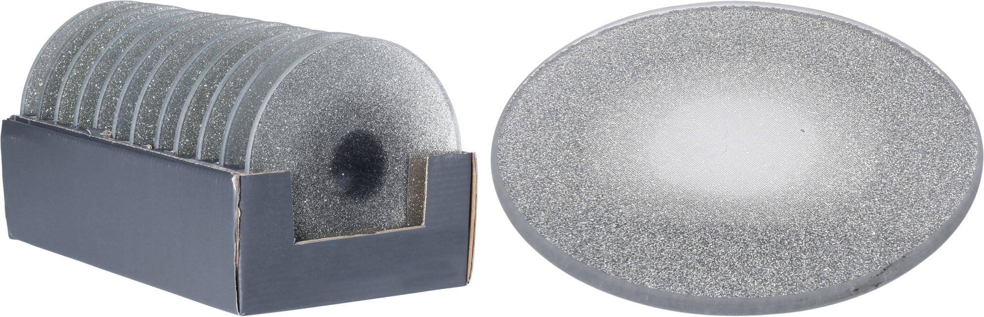 OFFERTA 3 SOTTO CANDELA 20CM IN VETRO CON GLITTER ARGENTO