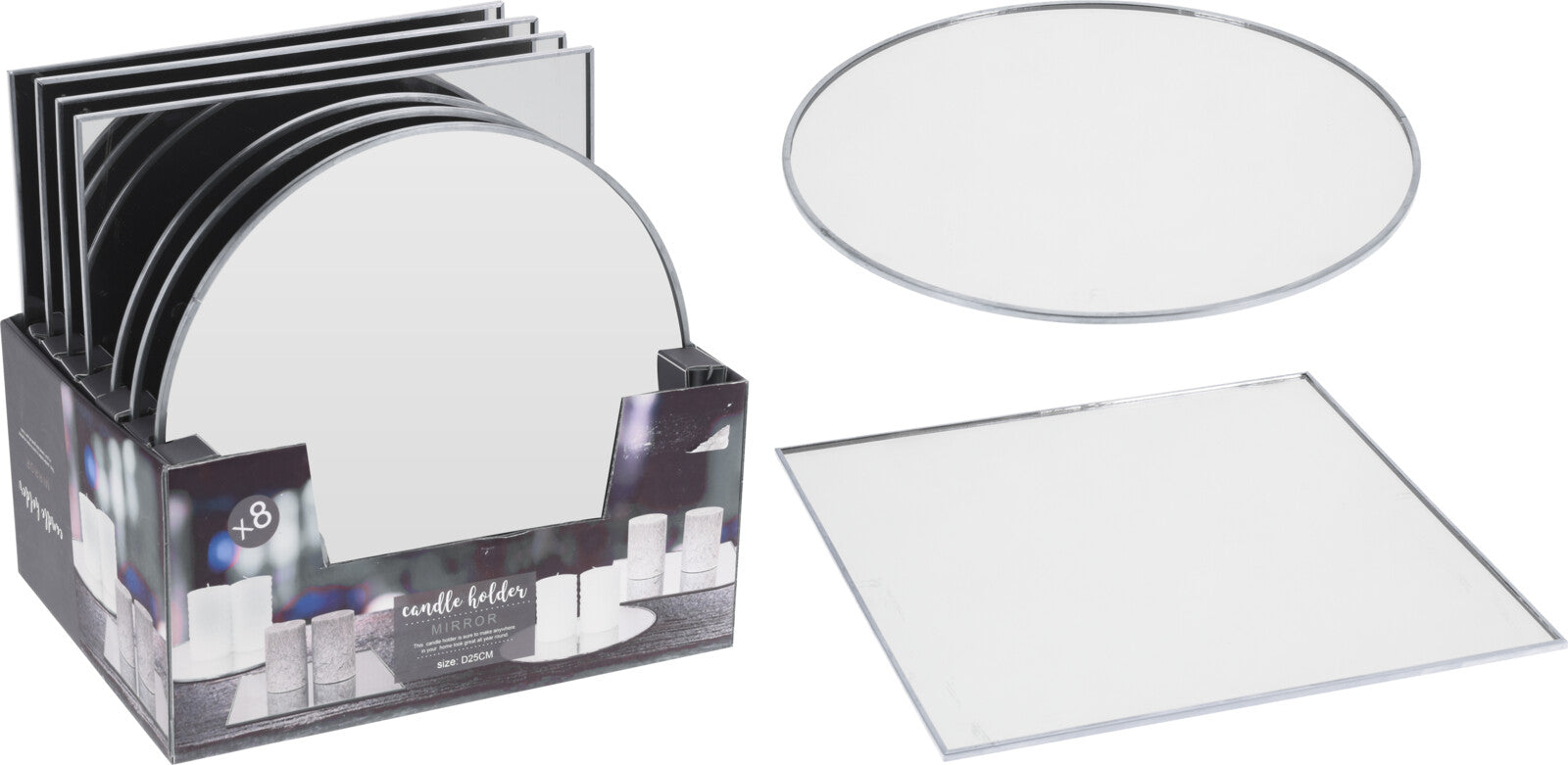SOTTOCANDELA ARGENTO A SPECCHIO 25CM MODELLO ASSORTITO