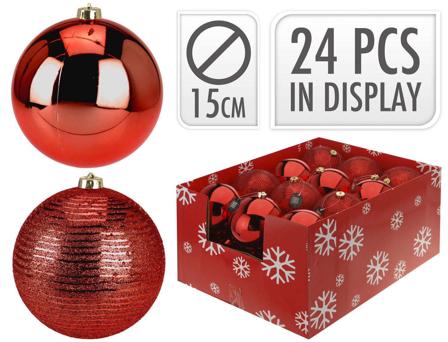 OFFERTA 24 PALLINE DI NATALE ROSSE 15CM