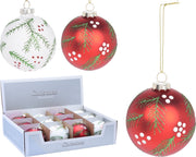 OFFERTA 12 PALLINE 8CM BIANCO/ROSSO CON AGRIFOGLIO ASSORTITE