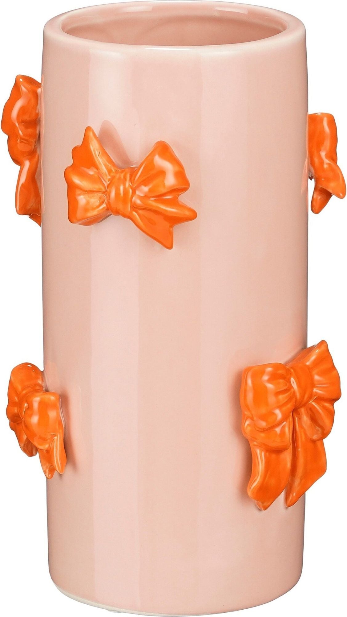 Mica Decorations Vaso cilindrico con fiocchi in rilievo D 14 x H 22,5 cm, rosa/arancione