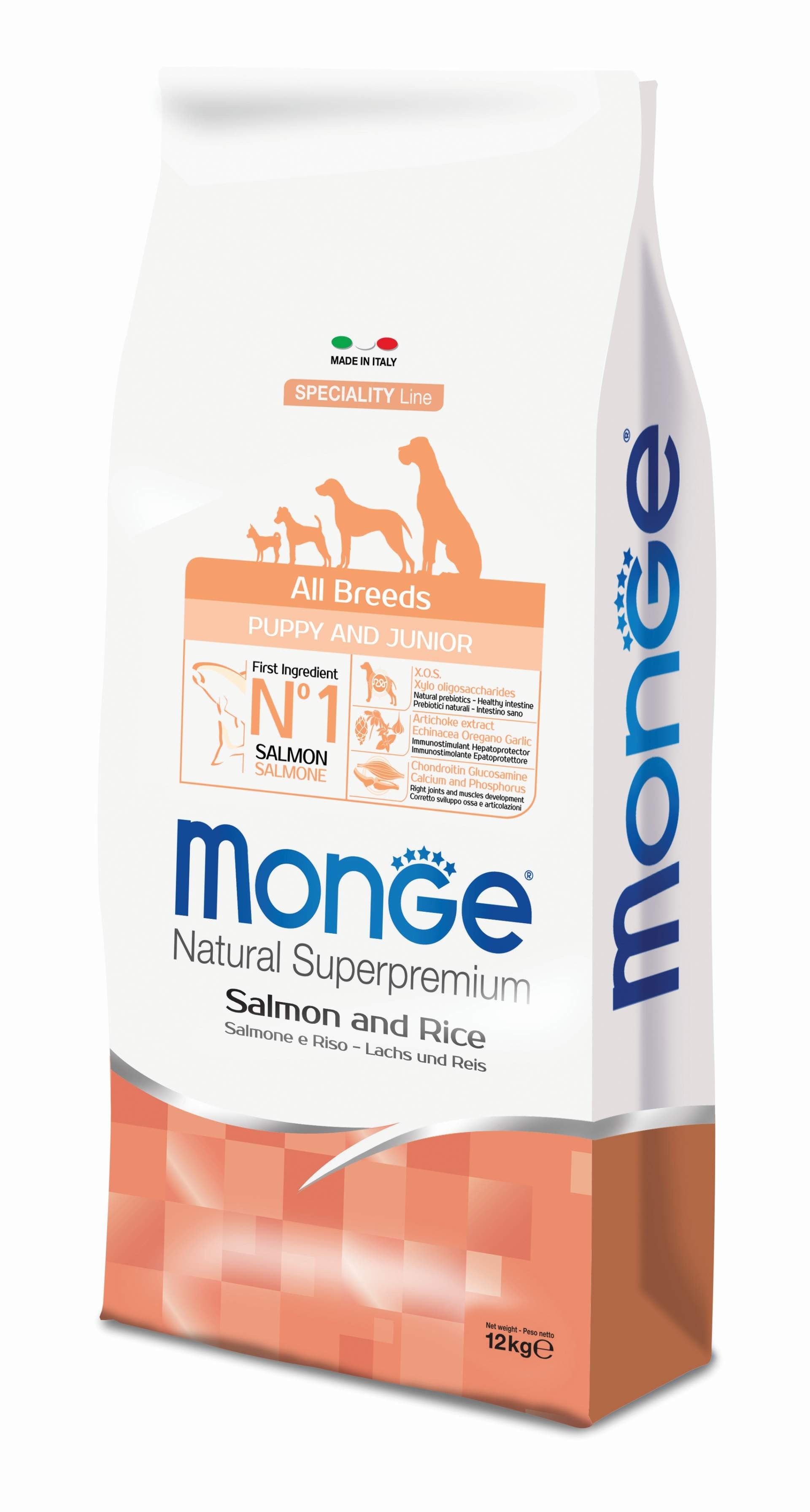 MONGE CIBO SECCO CANE CROCCANTINI PUPPY & JUNIOR SALMONE E RISO 2,5 KG