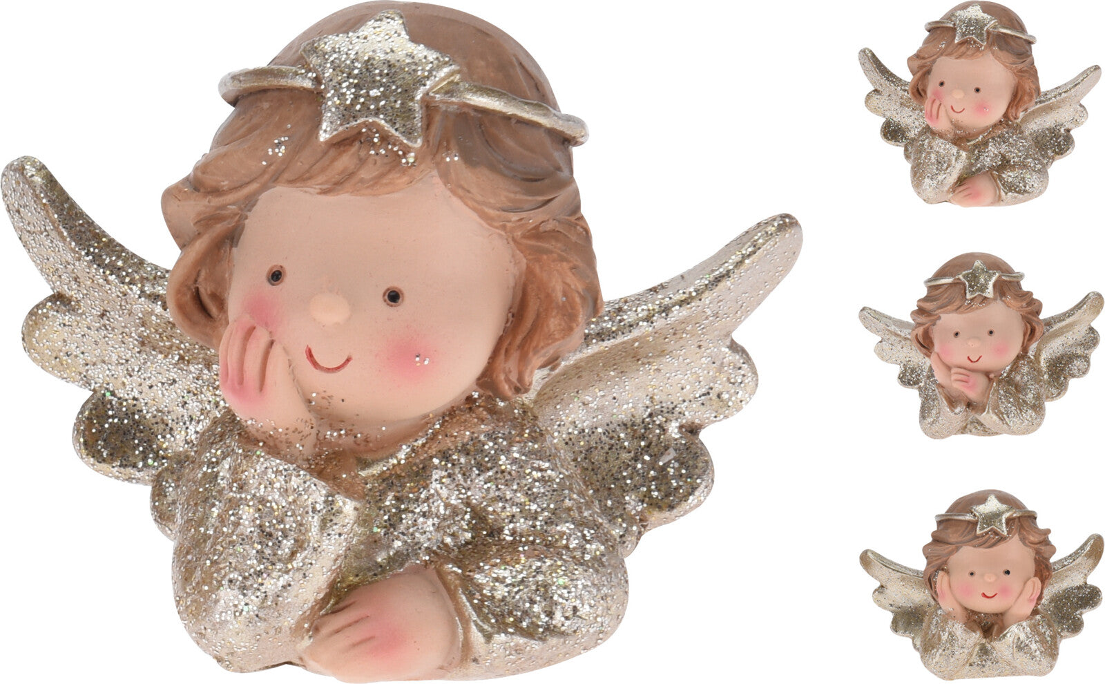 OFFERTA 3 ANGELI IN  RESINA ORO 8X6CM ASSORTITI