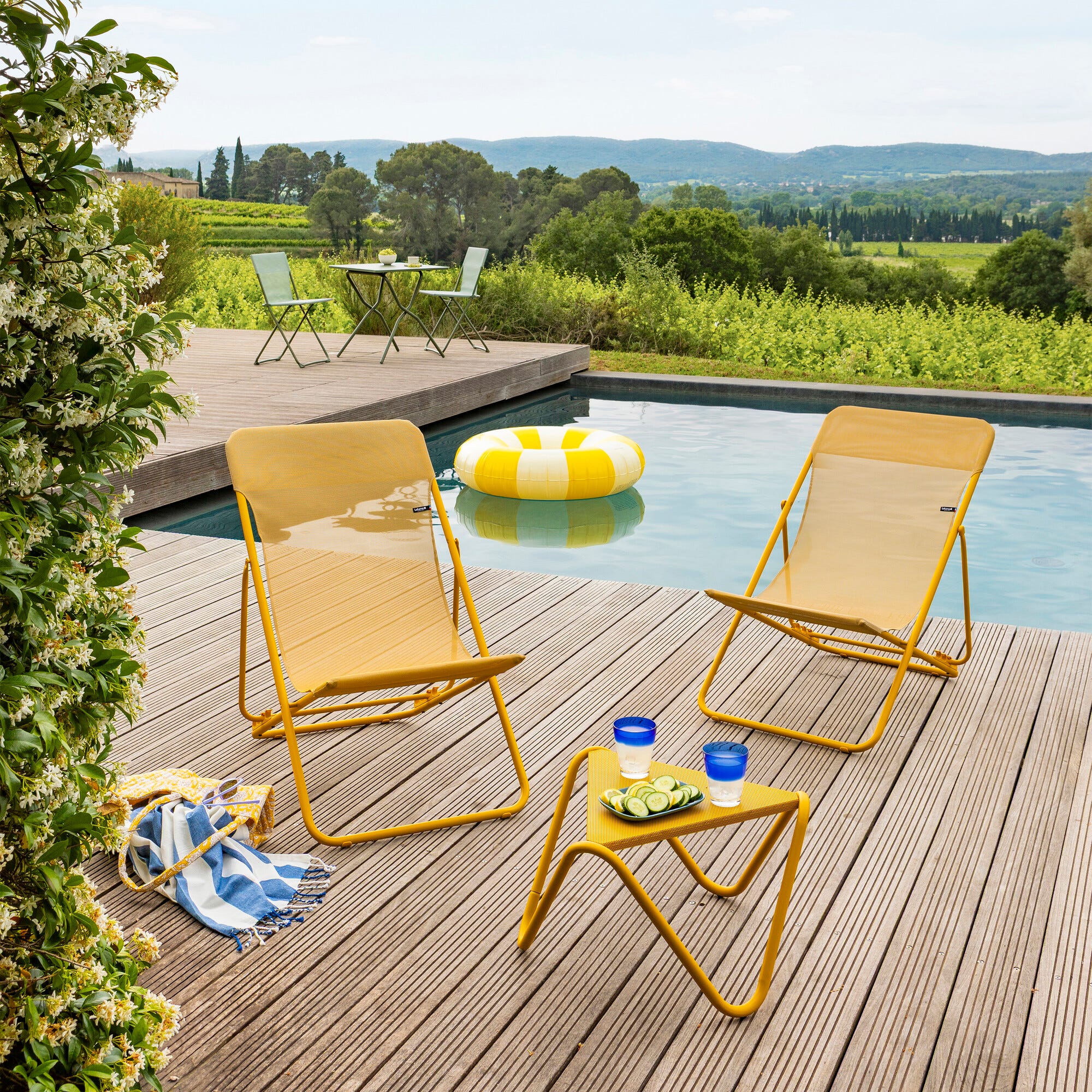 Chaise longue pliante multipositions Lafuma Maxi Transat, jaune miel, 58 cm