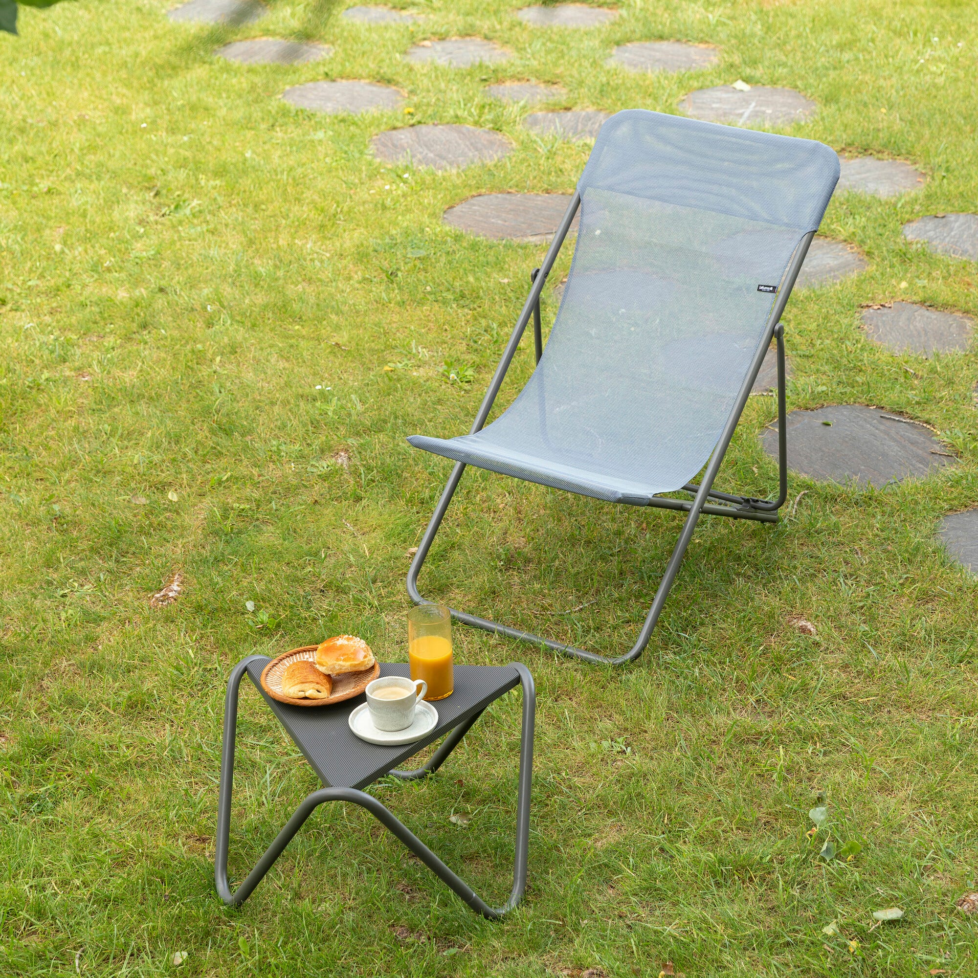 Chaise longue pliante multipositions Lafuma Maxi Transat, bleu océan, 58 cm