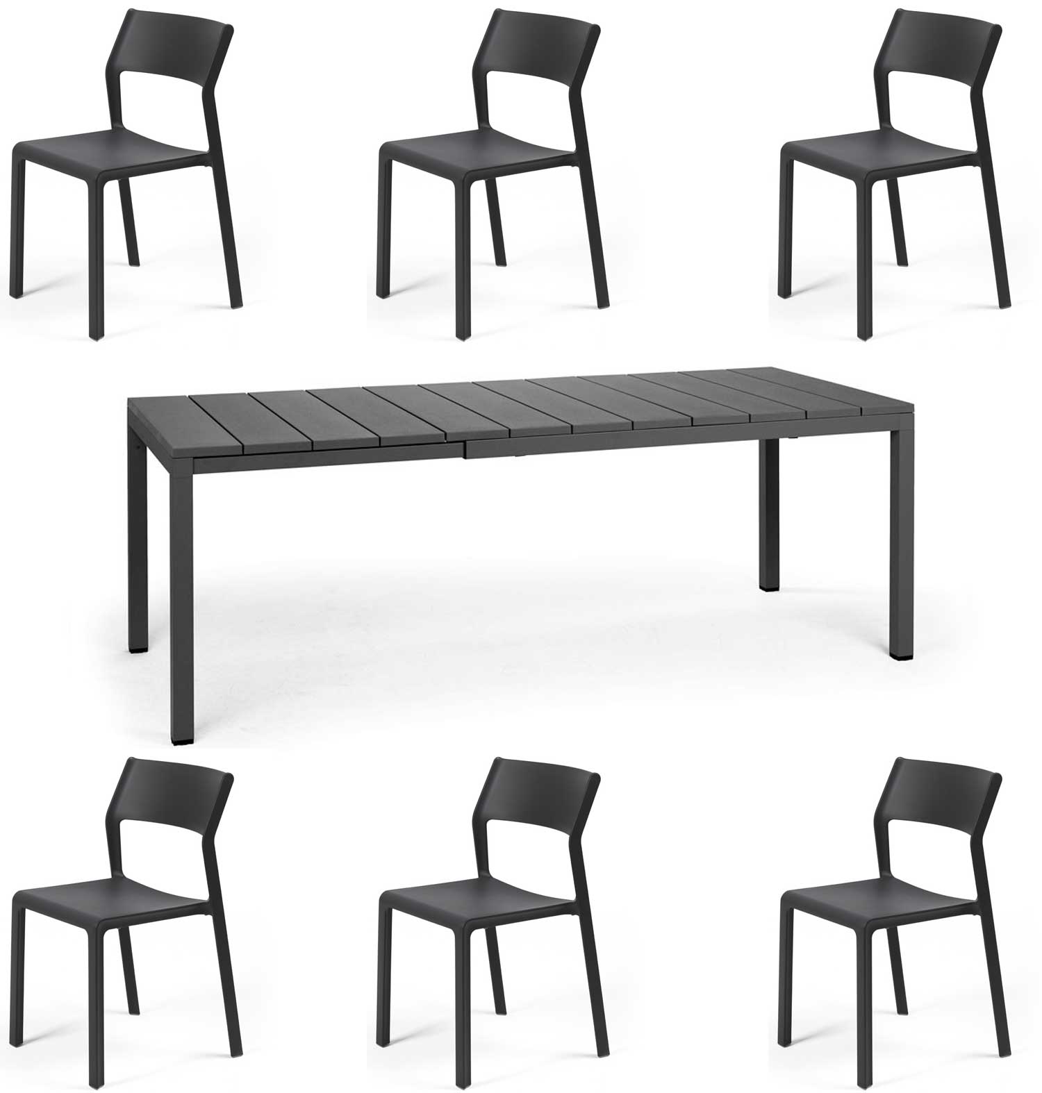 OFFERTA TAVOLO RIO 140/210 CON 6 SEDIE TRILL BISTROT ANTRACITE