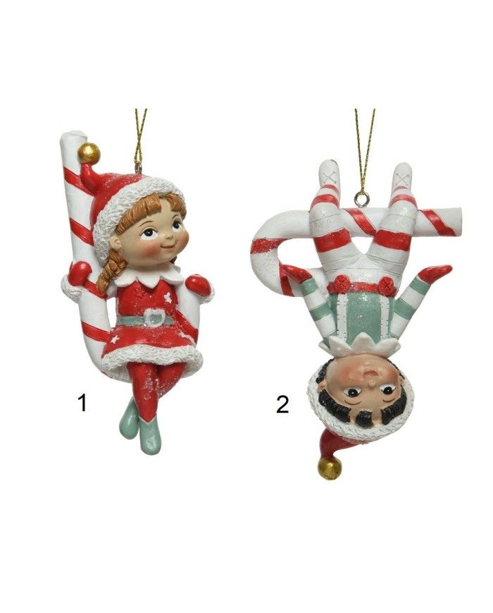 1 ADDOBBO NATALIZIO APPENDIBILE ELFO SU BASTONCINO DI ZUCCHERO 7CM MODELLO ASSORTITO