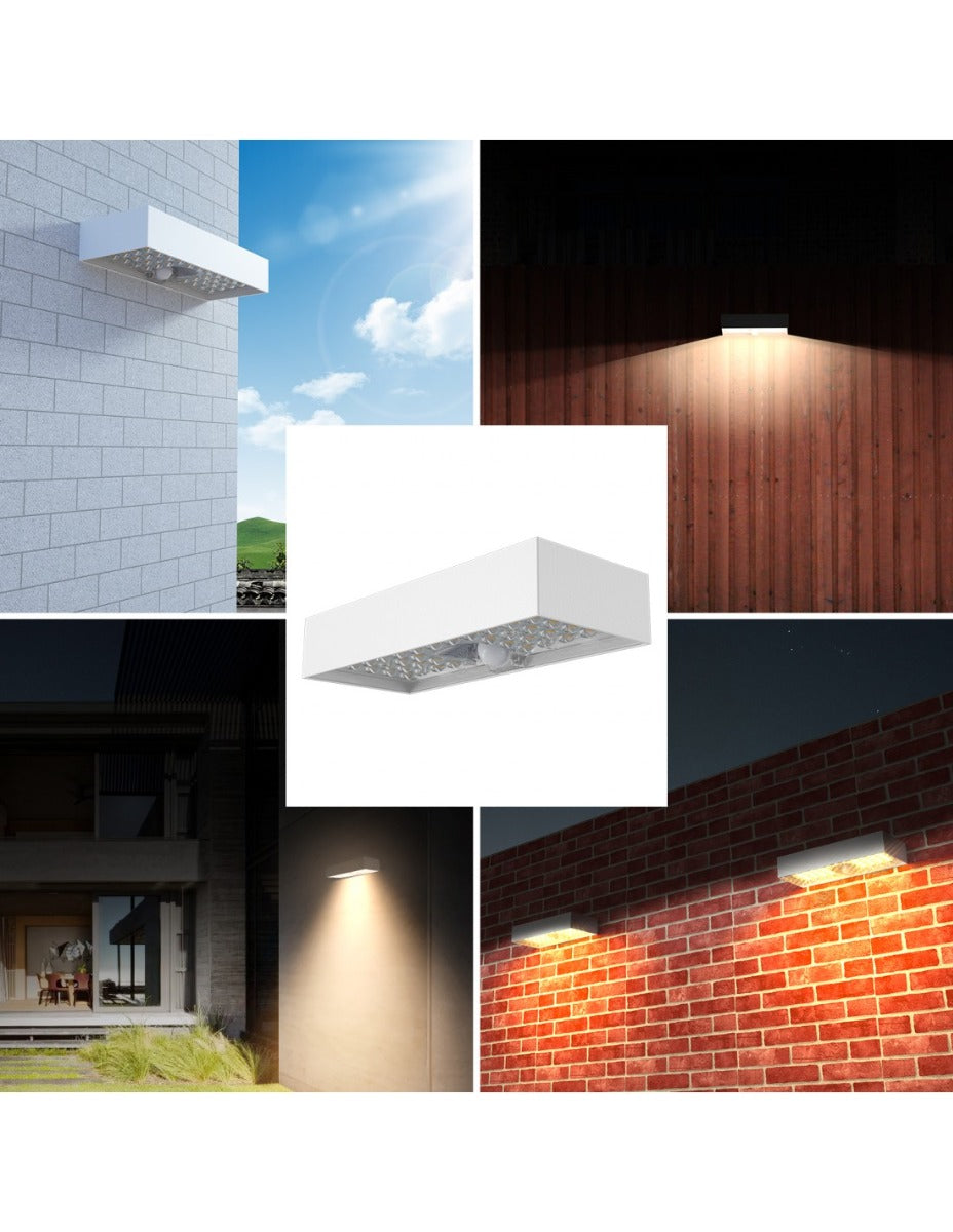 APPLIQUE LED A CARICA SOLARE 800 LUMEN, CON RILEVATORE DI MOVIMENTO. BIANCO
