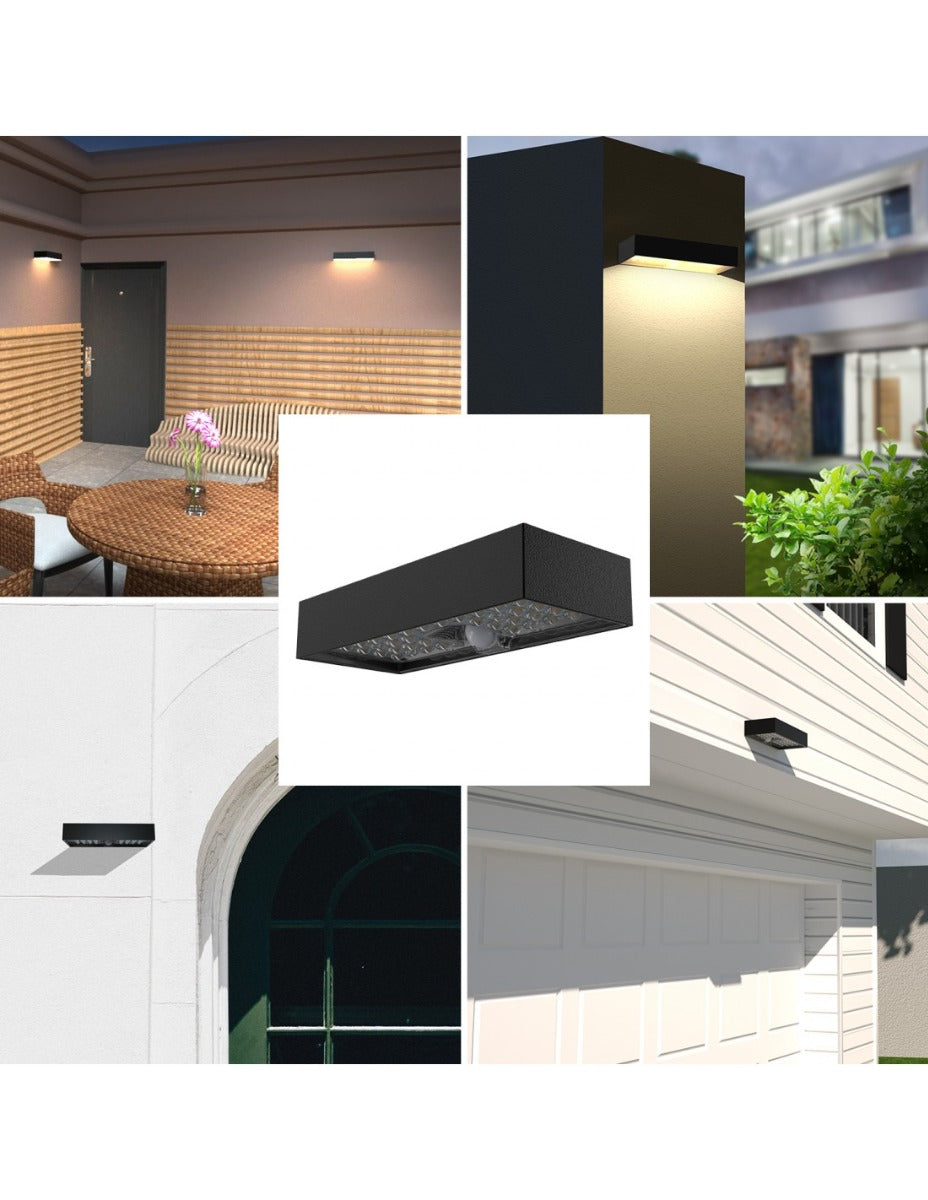 APPLIQUE LED A CARICA SOLARE 800 LUMEN, CON RILEVATORE DI MOVIMENTO. NERO