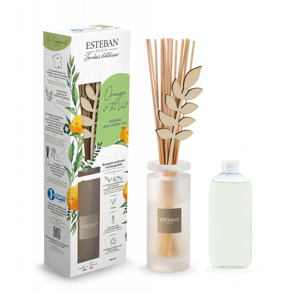 DIFFUSORE A BASTONCINI CON RICARICA ARANCIO E TE' VERDE 100ML