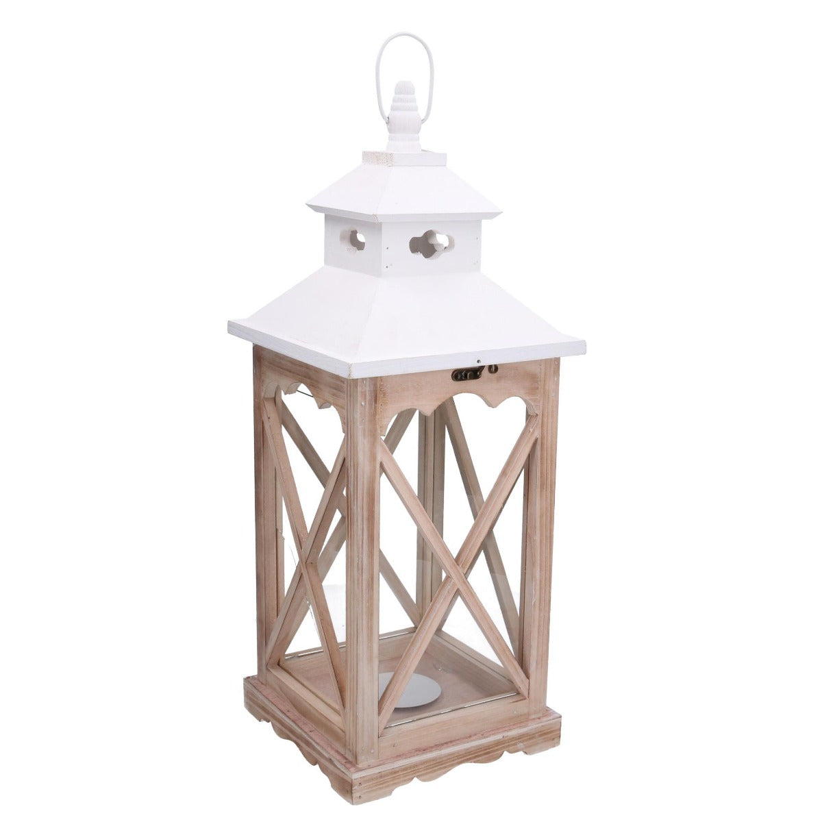 LANTERNA IN LEGNO NATURALE BIANCO 22x22H56,5CM
