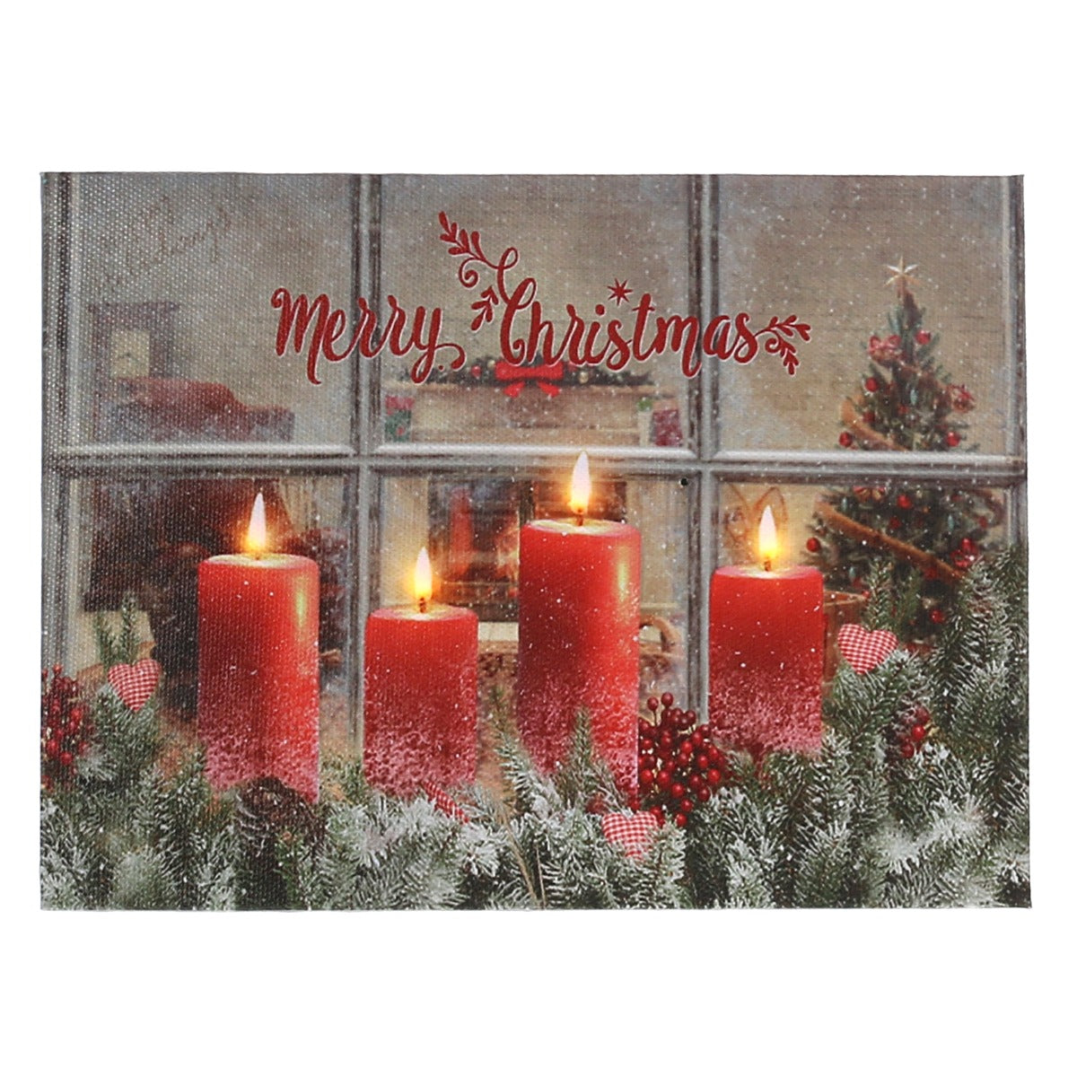 QUADRO NATALIZIO CON CANDELE 20X12X2,5CM CON MICROLED BIANCO CALDO
