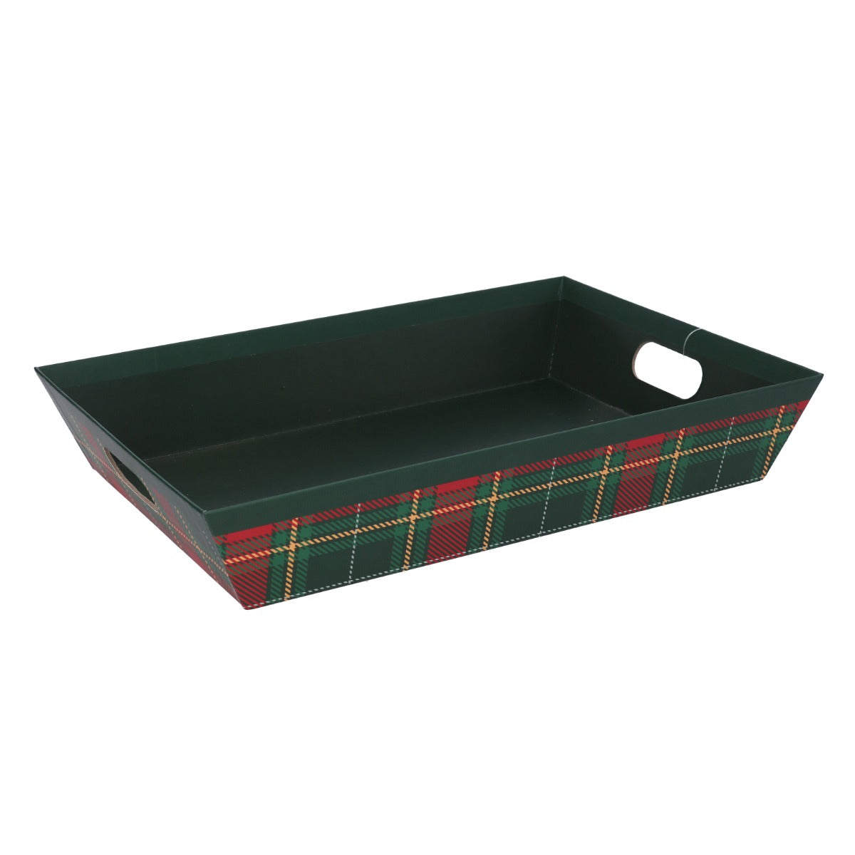 CESTA NATALIZIA IN CARTONE VERDE TARTAN QUADRO 29/24X23/19H8CM