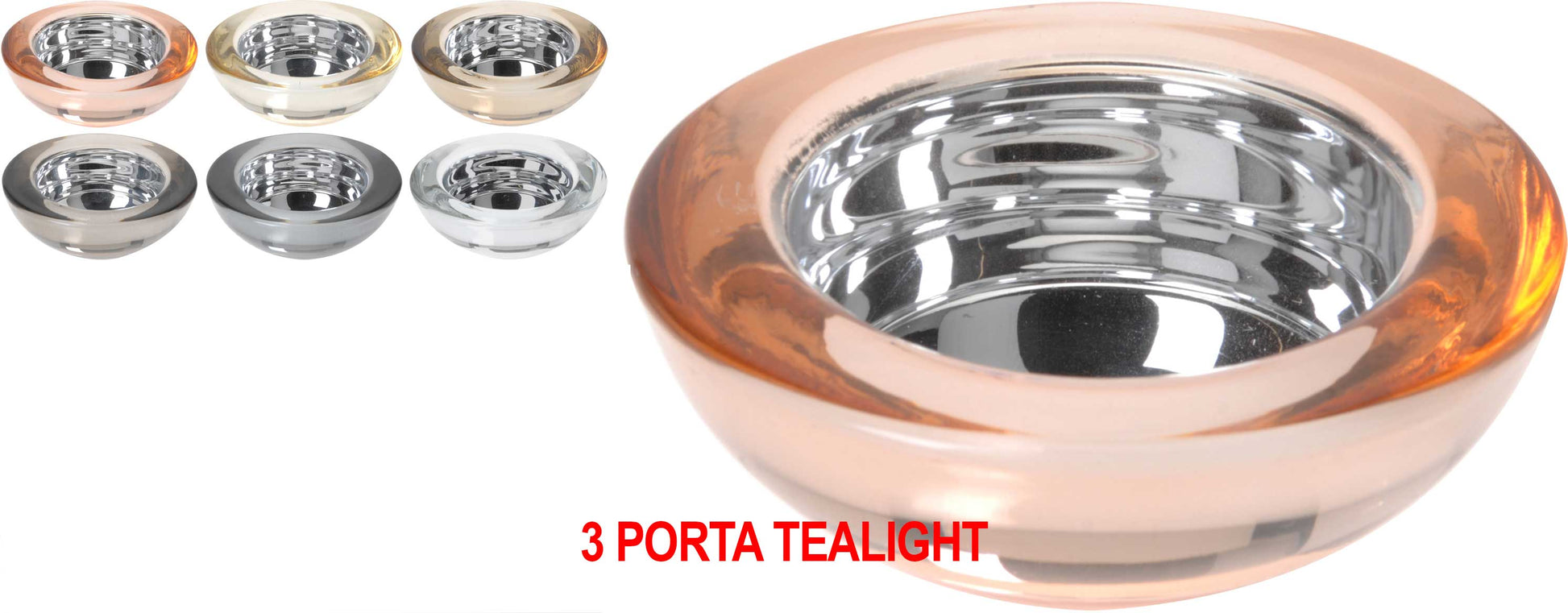 OFFERTA 3 PORTA TEALIGHT IN VETRO 75X25MM ASSORTITE