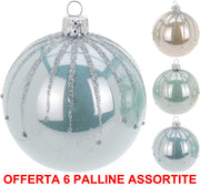 OFFERTA 6 PALLINE DI NATALE GLITTER IN VETRO 10CM ASSORTITE