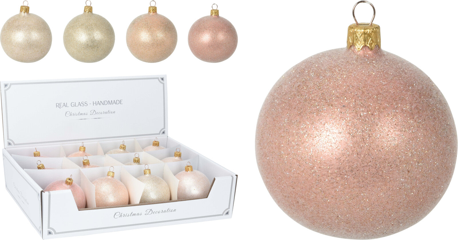 OFFERTA 12 PALLINE IN VETRO EFFETTO FLOCCATA 8CM ASSORTITE