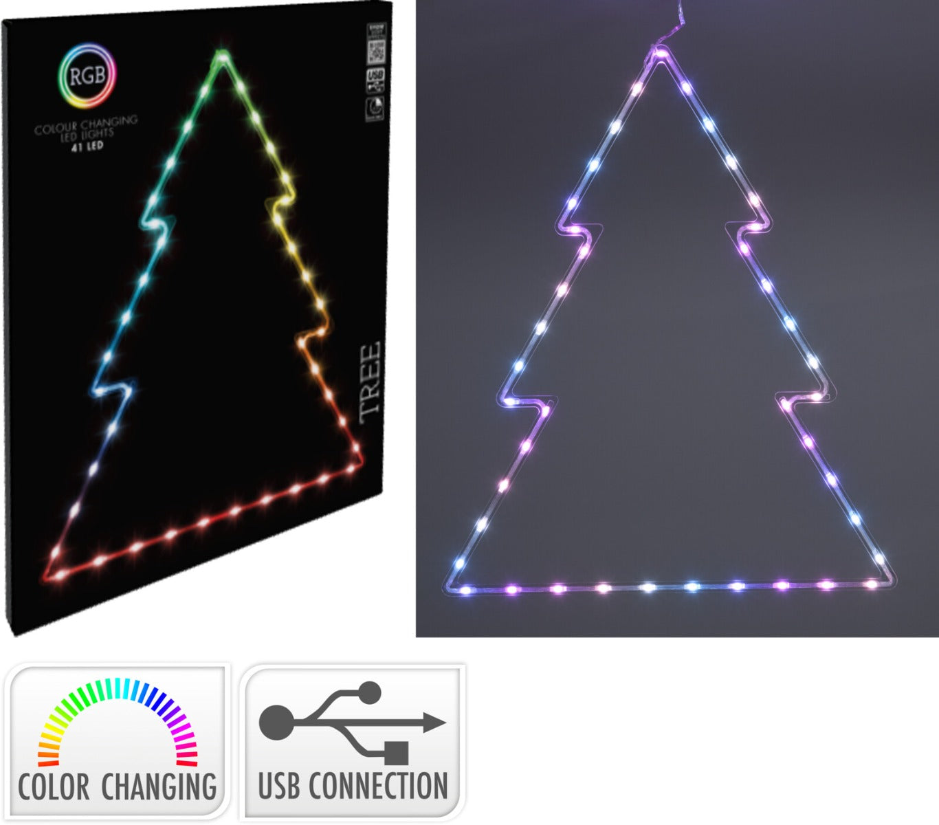 ALBERO DI NATALE A LED, 48X60CM, USB, MULTICOLORE