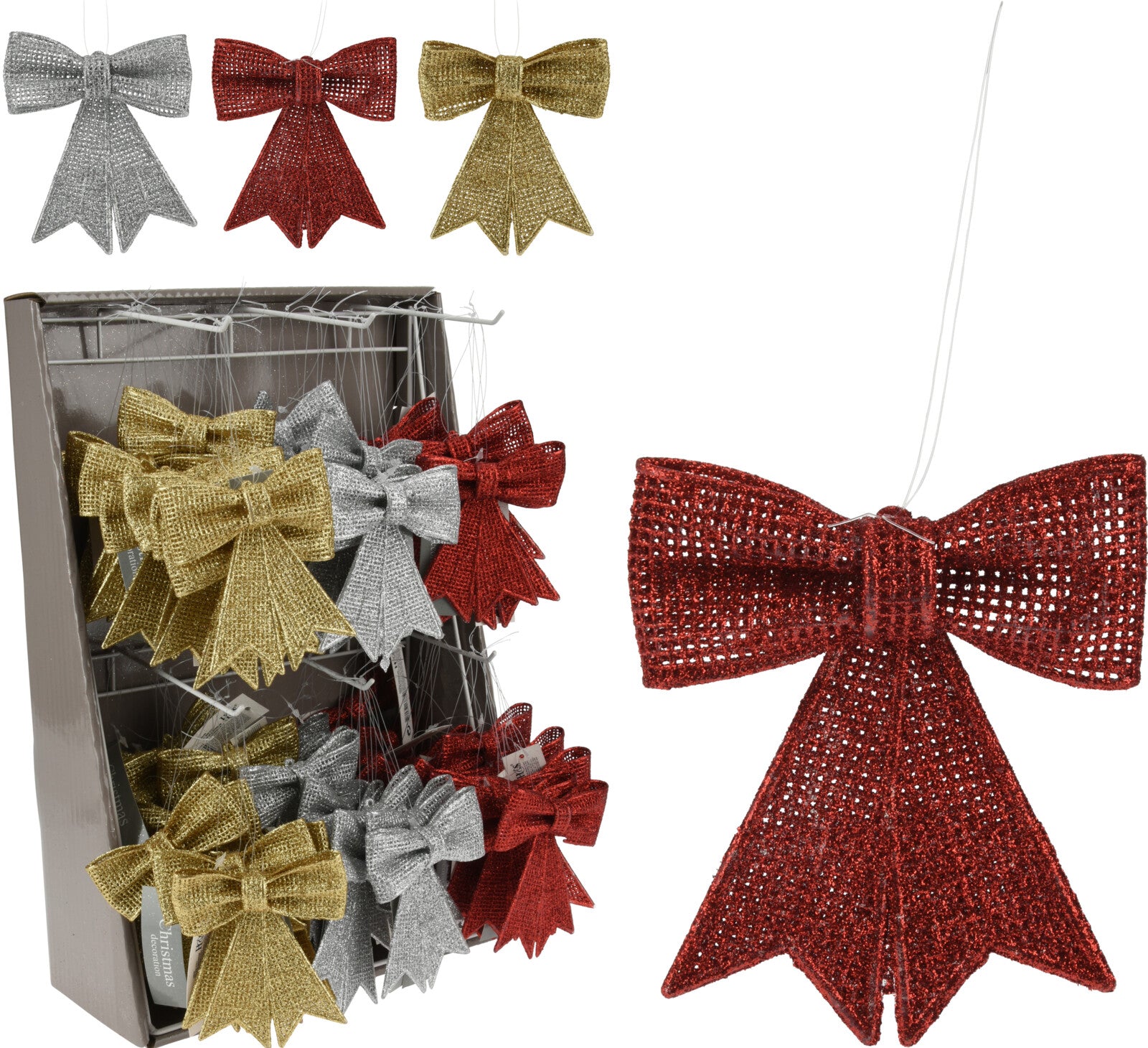 OFFERTA 3 FIOCCHI NATALIZI APPENDIBILI 9CM ROSSO/ORO/ARGENTO ASSORTITI