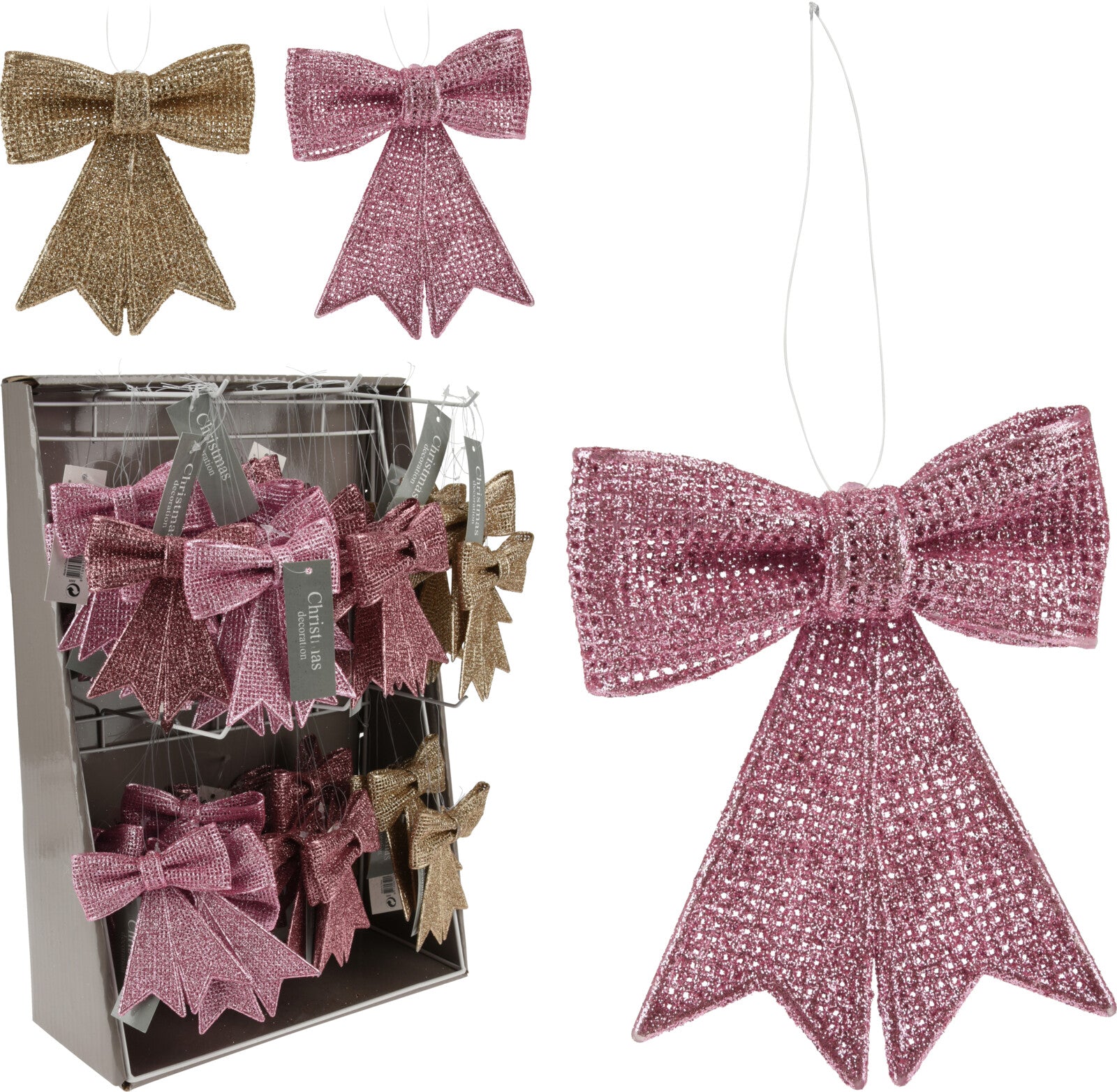 OFFERTA 3 FIOCCHI NATALIZI APPENDIBILI 9CM ROSA/ORO ASSORTITO