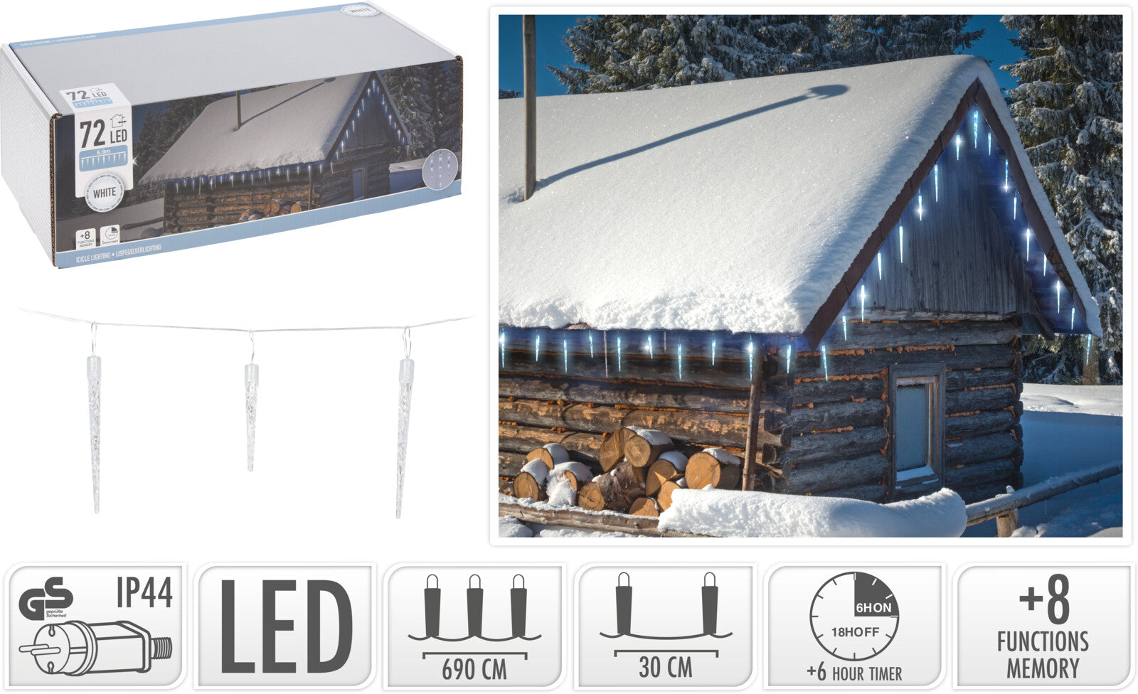 GHIACCIOLI 690CM 72 LED BIANCO FREDDO